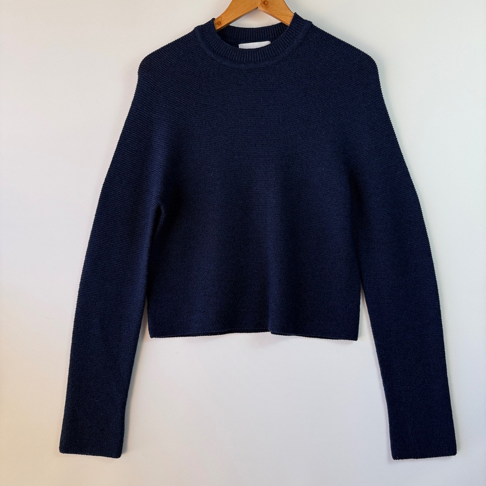 Christian Wijnants Sweater unisex XS Navy Merino Wool Cropped Knit Made in Japan